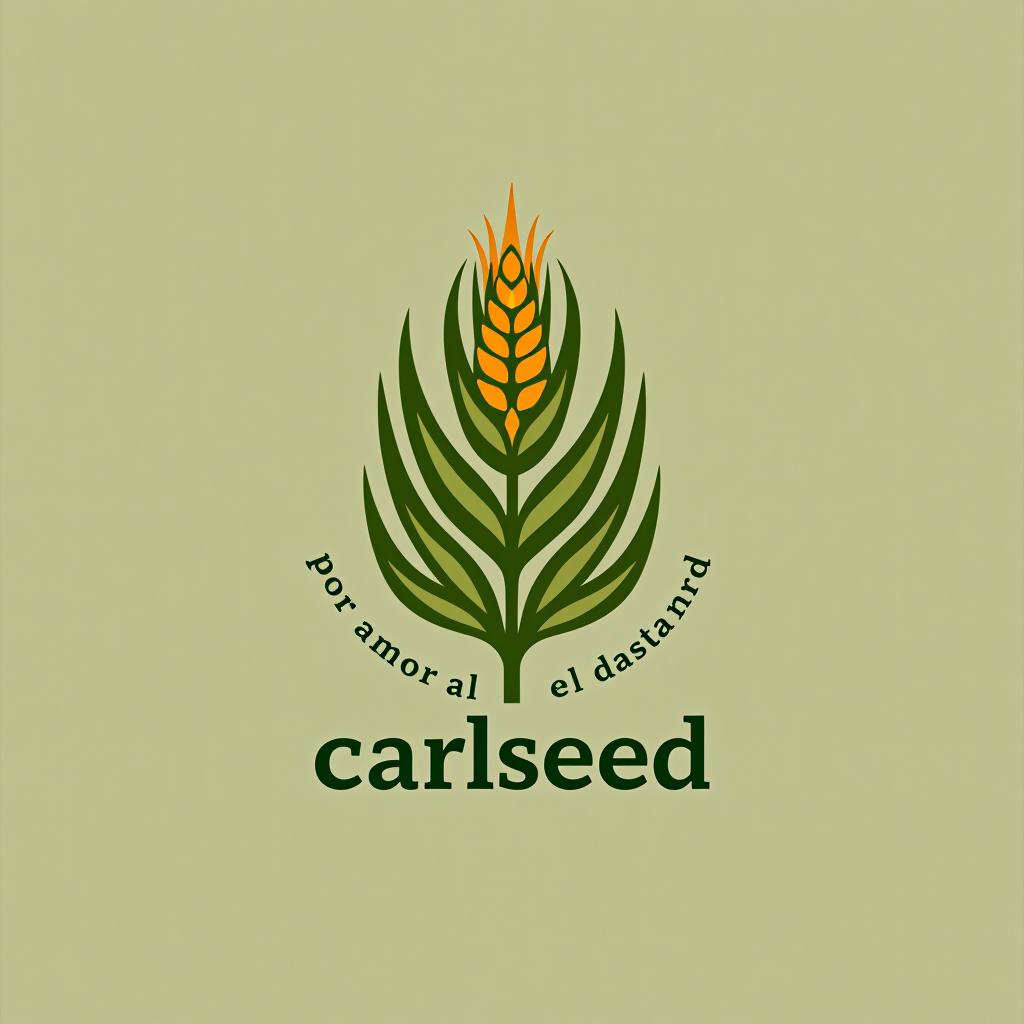  design a logo, in a minimalism style. logotipo de nombre “carlseed” con una planta de maíz. con eslogan “ por amor al campo” en colores verdes y naranjas , with the text 'carlseed'.