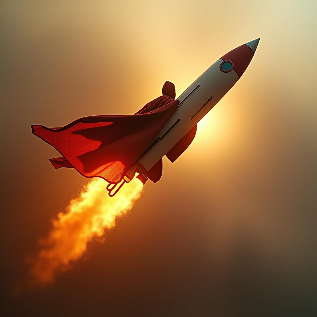  flying rocket with the word in cumming! hyperrealistic, full body, detailed clothing, highly detailed, cinematic lighting, stunningly beautiful, intricate, sharp focus, f/1. 8, 85mm, (centered image composition), (professionally color graded), ((bright soft diffused light)), volumetric fog, trending on instagram, trending on tumblr, HDR 4K, 8K