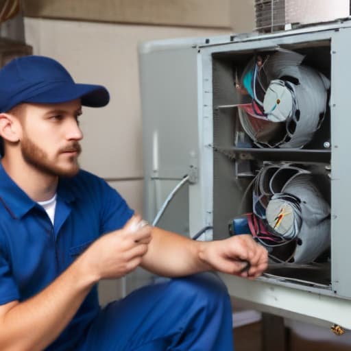 A Picasso type blue collar hvac technician team