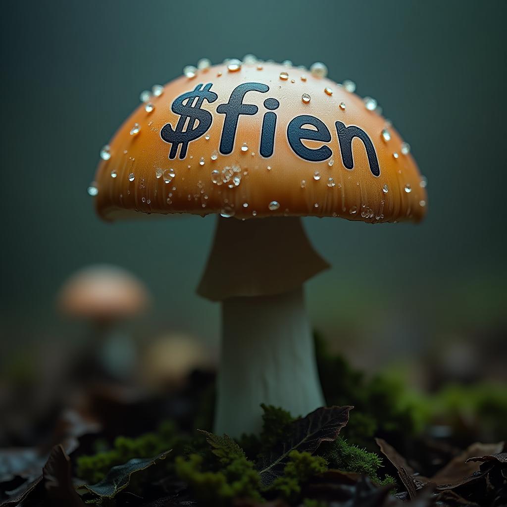  mushroom with $fien written on it hyperrealistic, full body, detailed clothing, highly detailed, cinematic lighting, stunningly beautiful, intricate, sharp focus, f/1. 8, 85mm, (centered image composition), (professionally color graded), ((bright soft diffused light)), volumetric fog, trending on instagram, trending on tumblr, HDR 4K, 8K