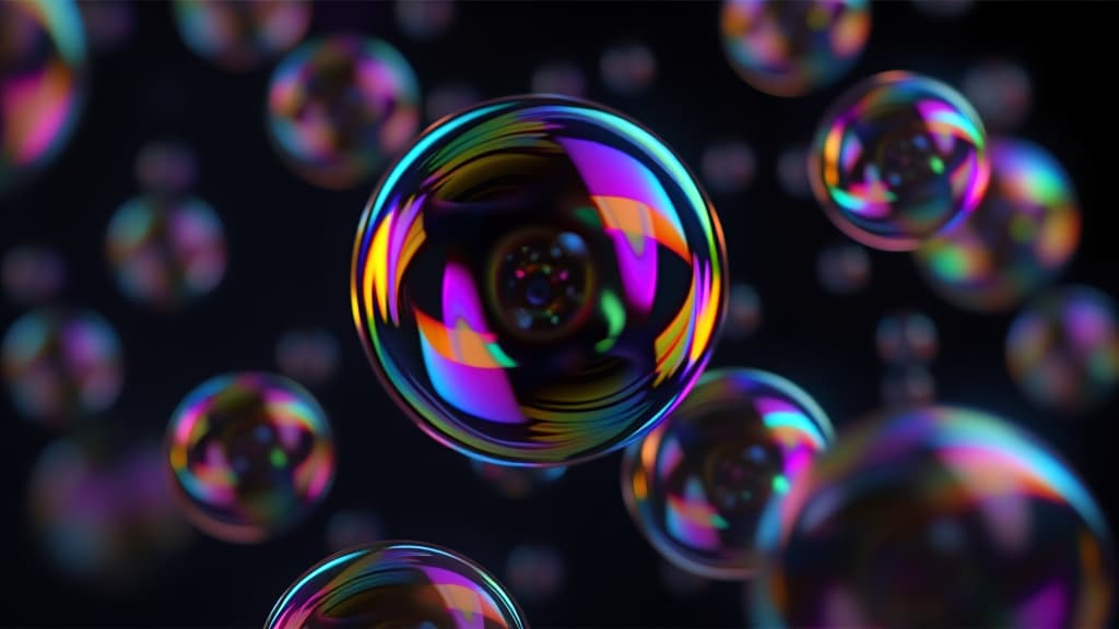  epic realistic, hyperdetailed, (cycles render:1.3), caustics, (glossy:0.58), (artstation:0.82),floating rainbow soap bubbles of different sizes on a black background, realistic, beautiful, hyperdetail, side lighting ar 16:9