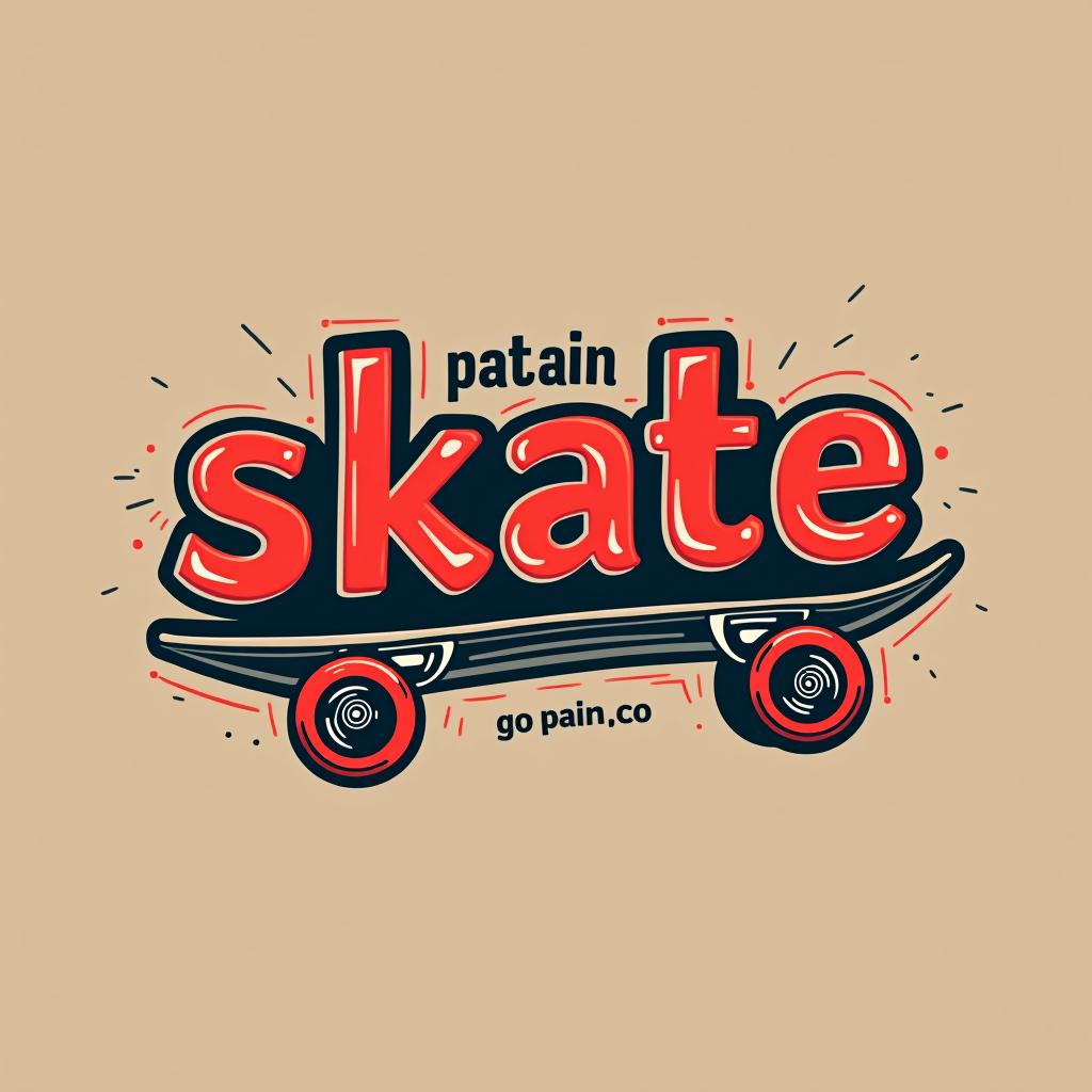  design a logo, solo letras con una patineta debajo de la palabra skate y las letras "o" que sean ruedas de patineta, with the text 'no pain go skate'.