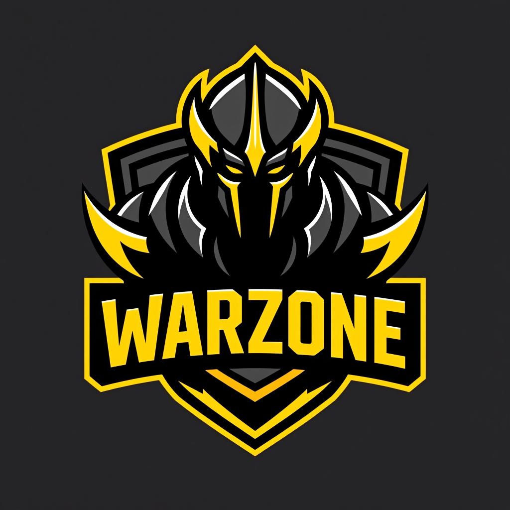  design a logo, esports logo, warrior theme, with text ‘warzone’, black and yellow color