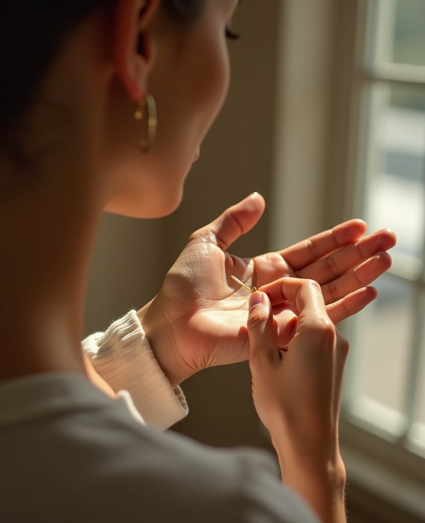  hdr photo of a woman applies a small amount of perfume on her wrist so that it is convenient to use our product with her hands . high dynamic range, vivid, rich details, clear shadows and highlights, realistic, intense, enhanced contrast, highly detailed