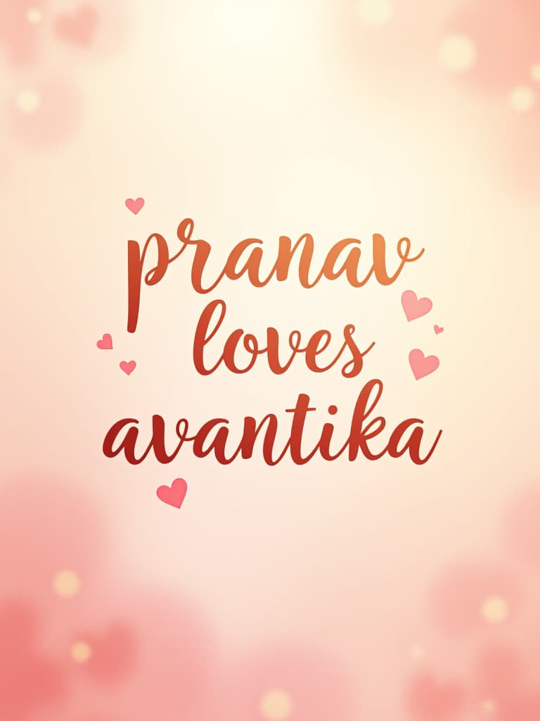  design an elegant, romantic image with the text 'pranav loves avantika' prominently displayed. the background should be soft and dreamy, perhaps featuring pastel colors, subtle hearts, or a gentle floral pattern. the text should be written in a stylish, cursive font with a warm color scheme that complements the background. the overall feel should be affectionate and heartfelt