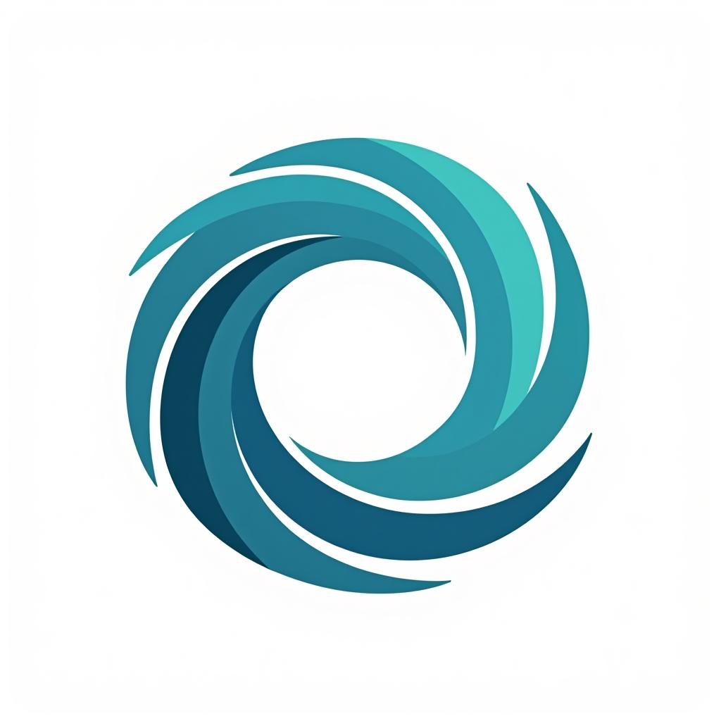  design a logo, a company logo with a circular vortex logo, clean beautiful design, simple, beautiful aesthetic, duotone blue and teal on white background, sharp, clean lines, hurricane