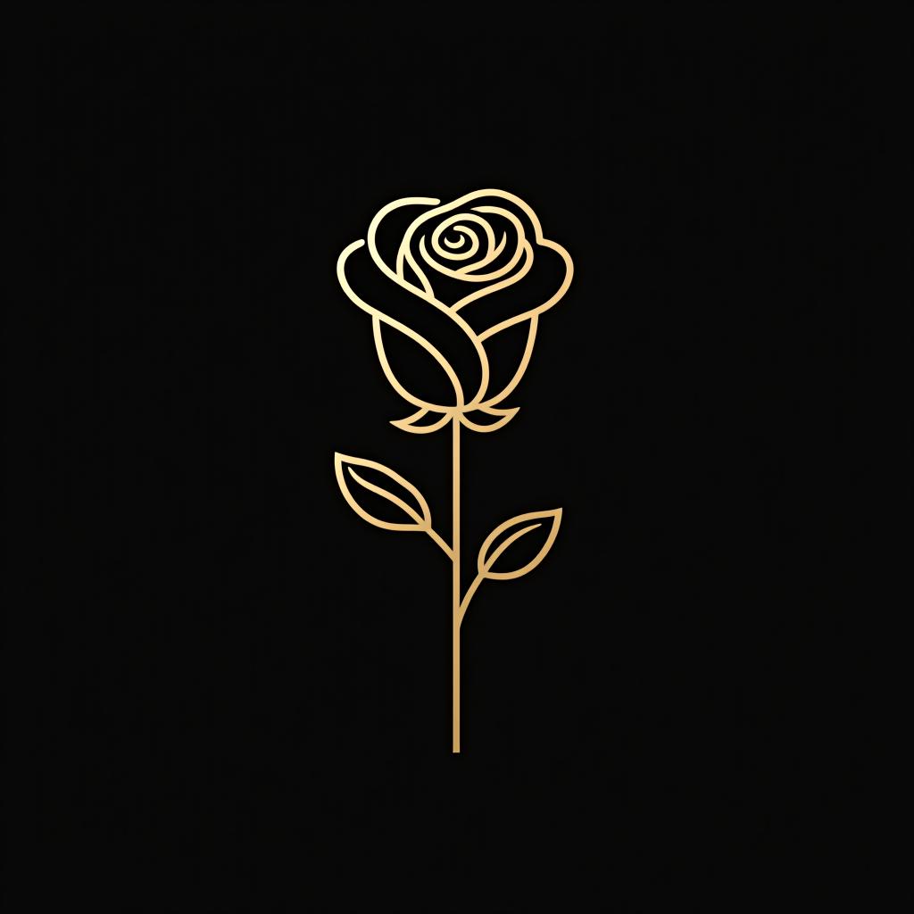  design a logo, minimal line logo of a rose, vector, gold lines and black background