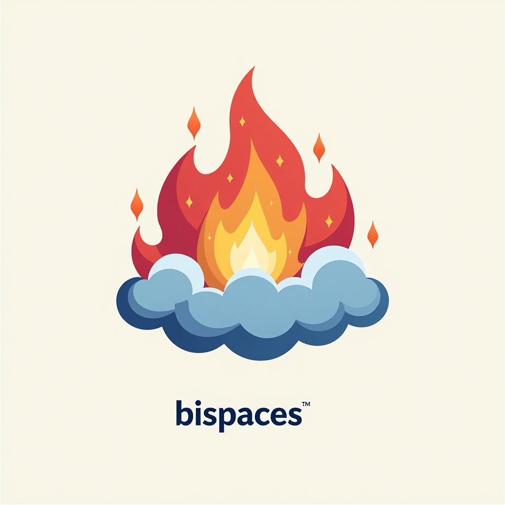  design a logo, creatividad, aire, fuego , with the text 'bispaces'.