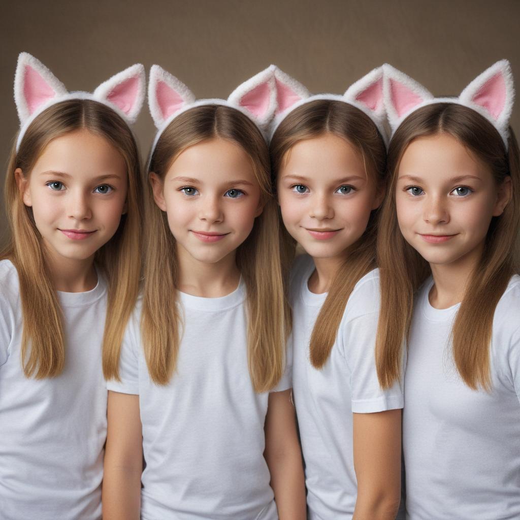 thirteen year old identical triplet sisters with cat shaped ears