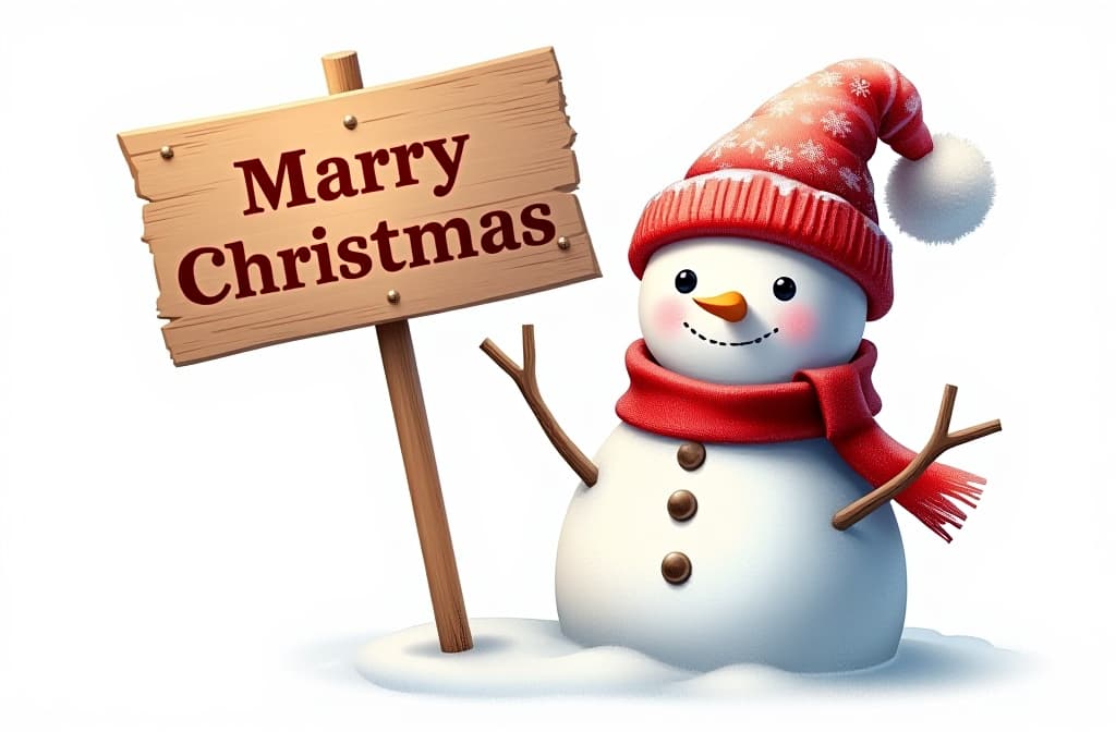  cute snowman holding sign on stick with letters “marry christmas”, white background ar 3:2 {prompt}, maximum details