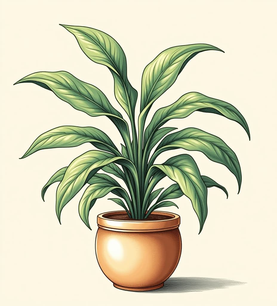  draw a houseplant in a pot with wide leaves