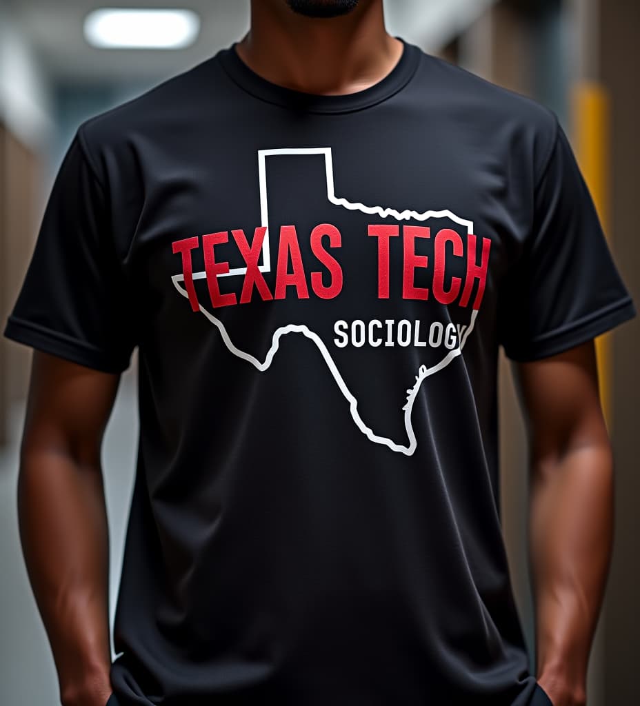  texas tech sociology department design on a tshirt. clear to read. create a unique design for the sociology department. the word sociology must be on the shirt hyperrealistic, full body, detailed clothing, highly detailed, cinematic lighting, stunningly beautiful, intricate, sharp focus, f/1. 8, 85mm, (centered image composition), (professionally color graded), ((bright soft diffused light)), volumetric fog, trending on instagram, trending on tumblr, HDR 4K, 8K