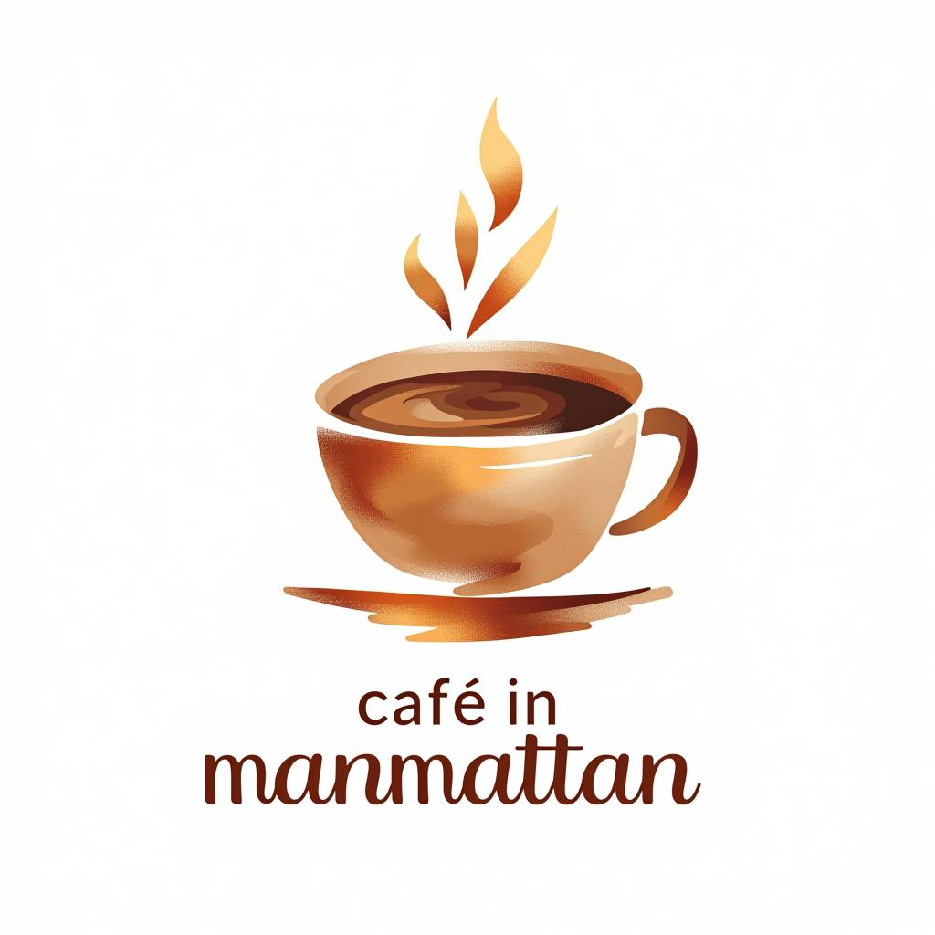  design a logo, watercolor style, logo of a coffee cup, brown gradient colors, white background, with the text 'cafe in manhattan'.