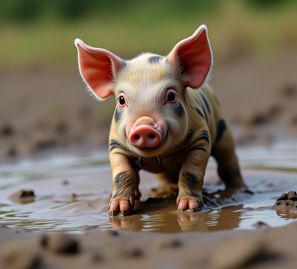  playful piglet in mud puddle