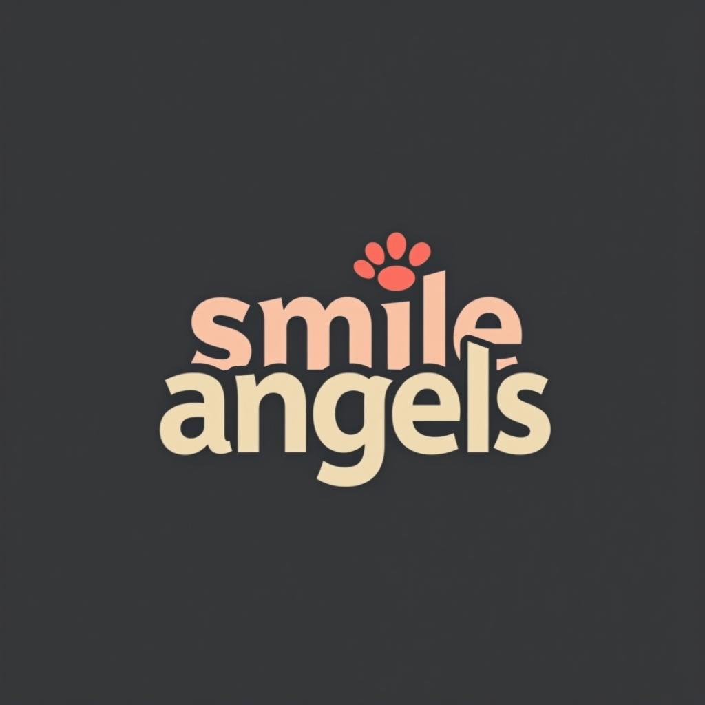  design a logo, ミニマリスティックな猫のロゴ、青と赤の背景。, with the text 'smile angels'.