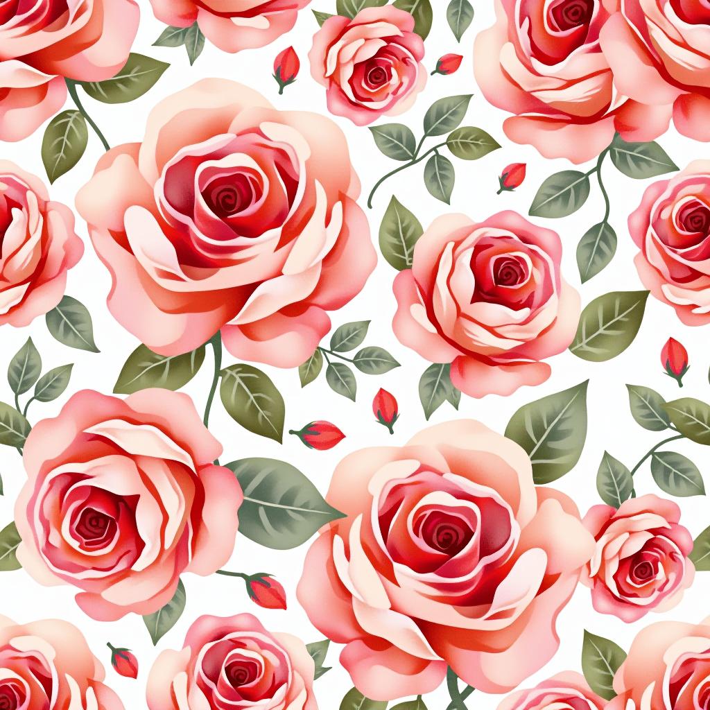  create a seamless digital design featuring a pattern of large, beautiful roses with soft, watercolor like effects. the roses should cover the entire surface, creating a bold, elegant, and continuous look. the overall style should be light and airy, with delicate leaves and petals to enhance the natural, floral theme. the design should be seamless to ensure it can be used in repeating patterns or wraps.