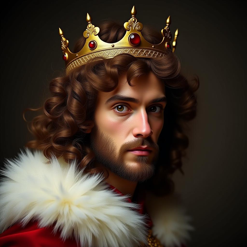  make an image of a king with curly brown hair