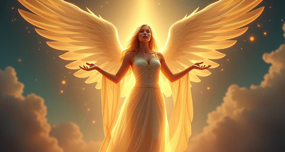  divine figure, glowing attire, channeling celestial light, ethereal glow surrounding, testament to divine will.. the style is digital art illustration,highly detailed, whimsical,magical, dreamlike atmosphere, realism and fantasy blend, smooth, glossy textures,luminous quality, wonder and enchantment.