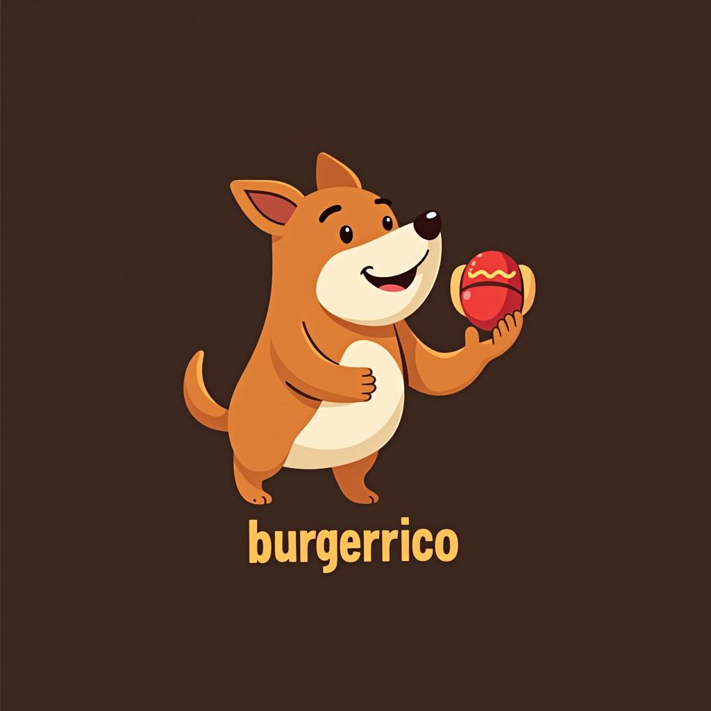  design a logo, un perro con hot dog en la mano , with the text 'burgerrico'.