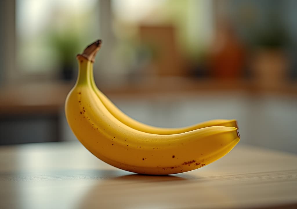  a banana is sitting on a countertop