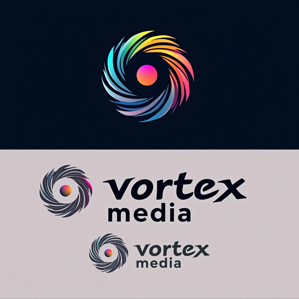  design a logo, design an abstract logo for ‘vortex media’ featuring a vortex shape, symbolizing dynamic energy and creative flow.