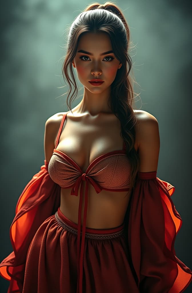  mulher nua hyperrealistic, full body, detailed clothing, highly detailed, cinematic lighting, stunningly beautiful, intricate, sharp focus, f/1. 8, 85mm, (centered image composition), (professionally color graded), ((bright soft diffused light)), volumetric fog, trending on instagram, trending on tumblr, HDR 4K, 8K