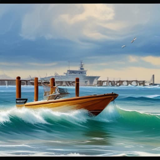 bridge watercraft ocean in Oil painting style with Oceans background