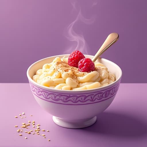  prompt: create a professional vintage style logo for the brand "sabor a casa," which translates to "taste of home." the logo should prominently feature the theme of "arroz con leche," a traditional rice pudding dessert. incorporate the colors lilac and purple into the logo design, using these colors to visually represent the name "arroz con leche" in an abstract or stylized manner. the overall design should emit a warm, homely vibe that reflects the brand's name and concept. the logo should focus on elements related to the dessert, such as rice grains, a bowl, or steam, and avoid any use of human figures or imagery that may be considered inappropriate. the final image should be suitable for use on various branding materials, including packa hyperrealistic, full body, detailed clothing, highly detailed, cinematic lighting, stunningly beautiful, intricate, sharp focus, f/1. 8, 85mm, (centered image composition), (professionally color graded), ((bright soft diffused light)), volumetric fog, trending on instagram, trending on tumblr, HDR 4K, 8K