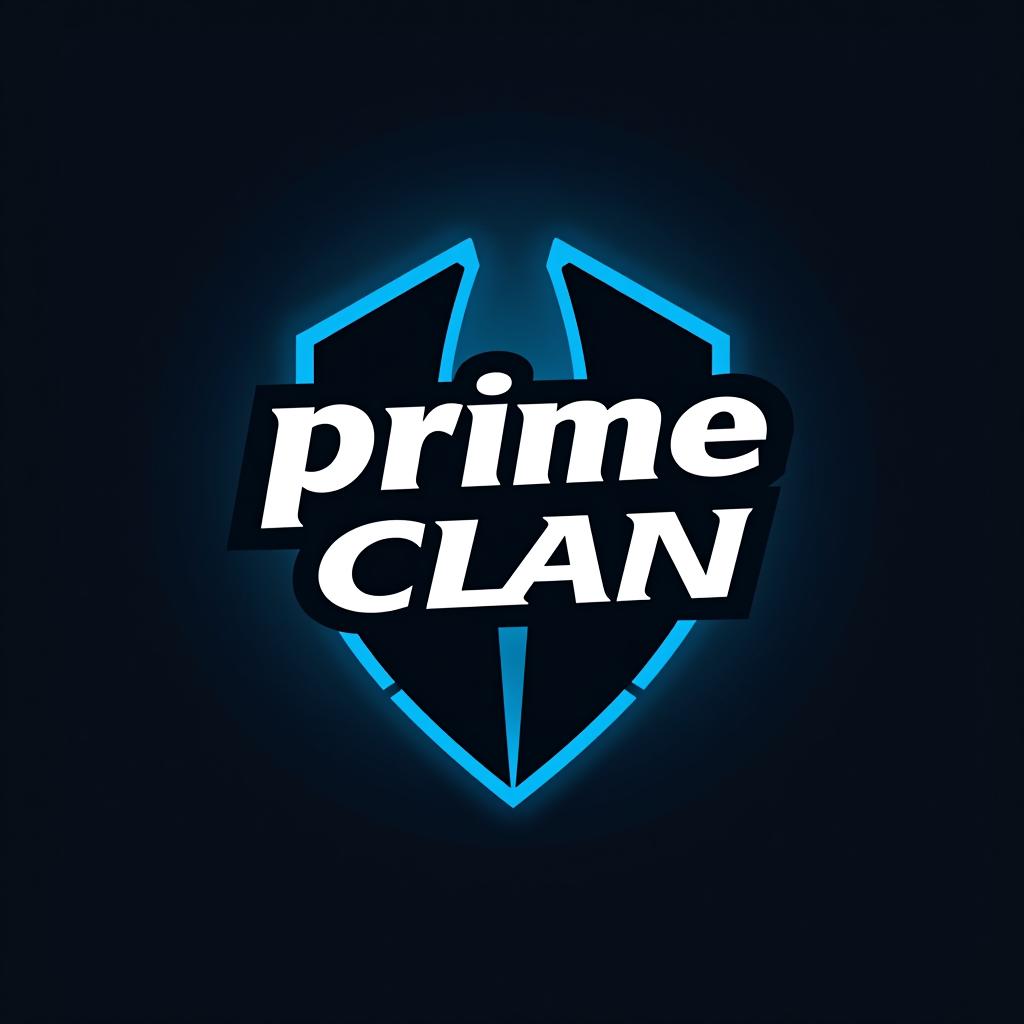  design a logo, un logo pour une équipe esport avec comme couleur le noir et le bleu ciel avec l’inscription prime clan , with the text 'prime clan '.