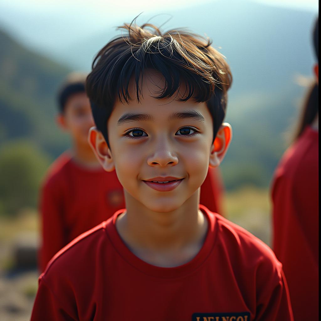  cinematic photo total photo of the 2004 large student in mountains in red shirts . 35mm photograph, film, bokeh, professional, 4k, highly detailed hyperrealistic, full body, detailed clothing, highly detailed, cinematic lighting, stunningly beautiful, intricate, sharp focus, f/1. 8, 85mm, (centered image composition), (professionally color graded), ((bright soft diffused light)), volumetric fog, trending on instagram, trending on tumblr, HDR 4K, 8K