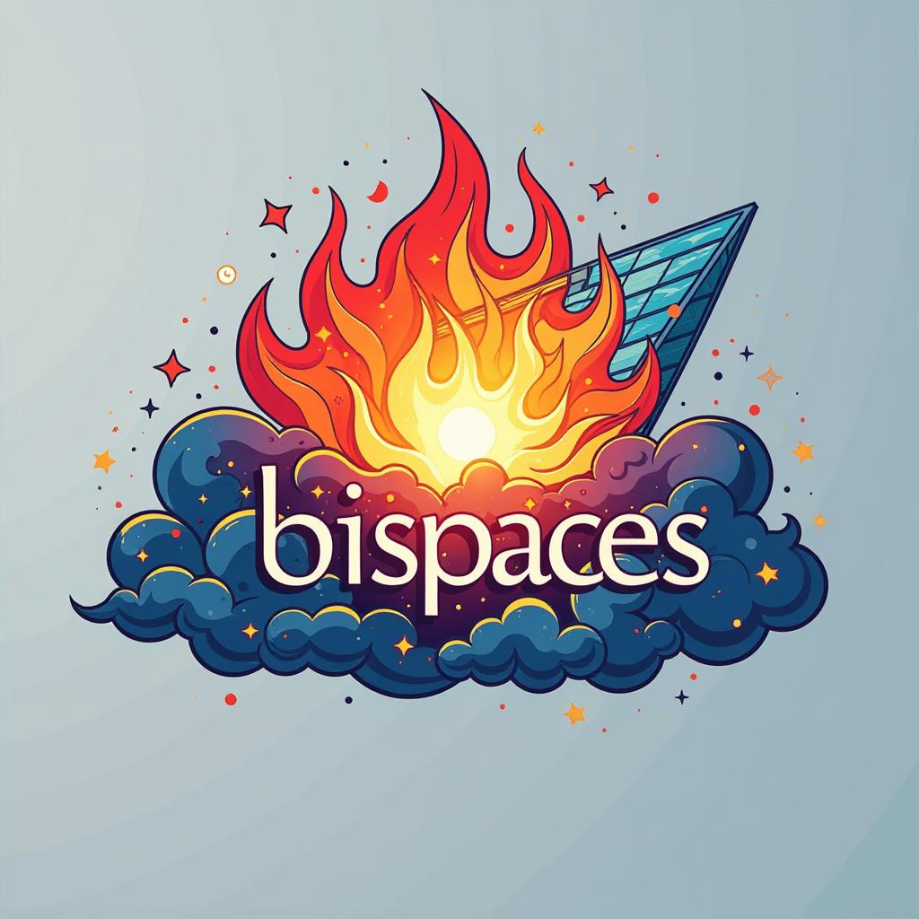  design a logo, creatividad, aire, fuego , with the text 'bispaces'.