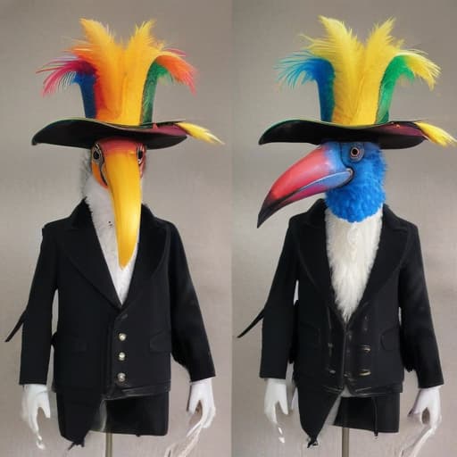 Rainbow drag queen cowboy top hat and headdress tuxedo with spurs toucan Elizabethan collar wand paraso in the Van Gogh style by Rembrandt