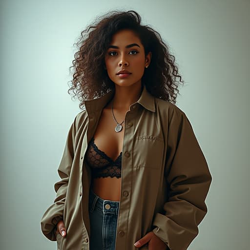  a streetwear, female, brazilian, curvy body, coily hair, architect profession hyperrealistic, full body, detailed clothing, highly detailed, cinematic lighting, stunningly beautiful, intricate, sharp focus, f/1. 8, 85mm, (centered image composition), (professionally color graded), ((bright soft diffused light)), volumetric fog, trending on instagram, trending on tumblr, HDR 4K, 8K