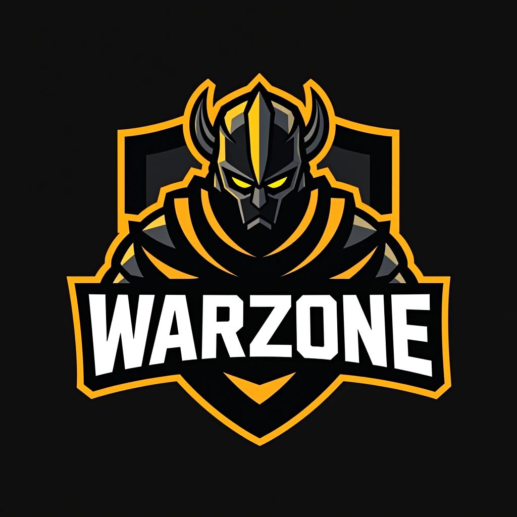  design a logo, esports logo, warrior theme, with text ‘warzone’, black and yellow color