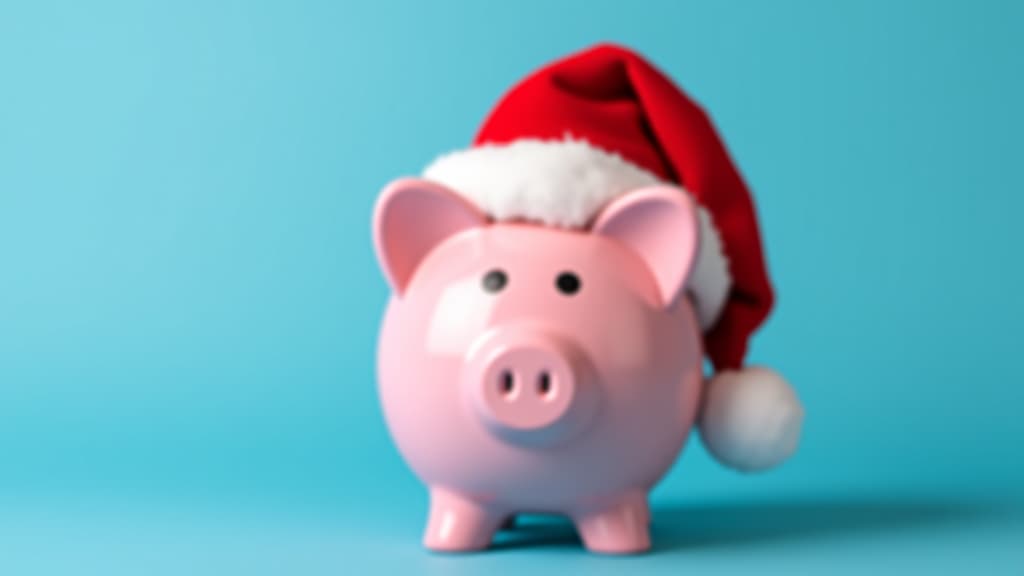  pink piggy bank with santa claus hat on a blue background saving concept for christmas,