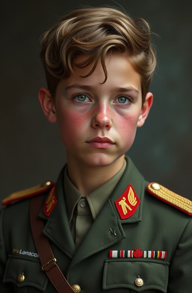  faça uma adolescente de cabelos ruivos com uniforme alemão da segunda guerra mundial , realistic, portrait, art by donato giancola and greg rutkowski, realistic face, digital art, trending on artstation hyperrealistic, full body, detailed clothing, highly detailed, cinematic lighting, stunningly beautiful, intricate, sharp focus, f/1. 8, 85mm, (centered image composition), (professionally color graded), ((bright soft diffused light)), volumetric fog, trending on instagram, trending on tumblr, HDR 4K, 8K