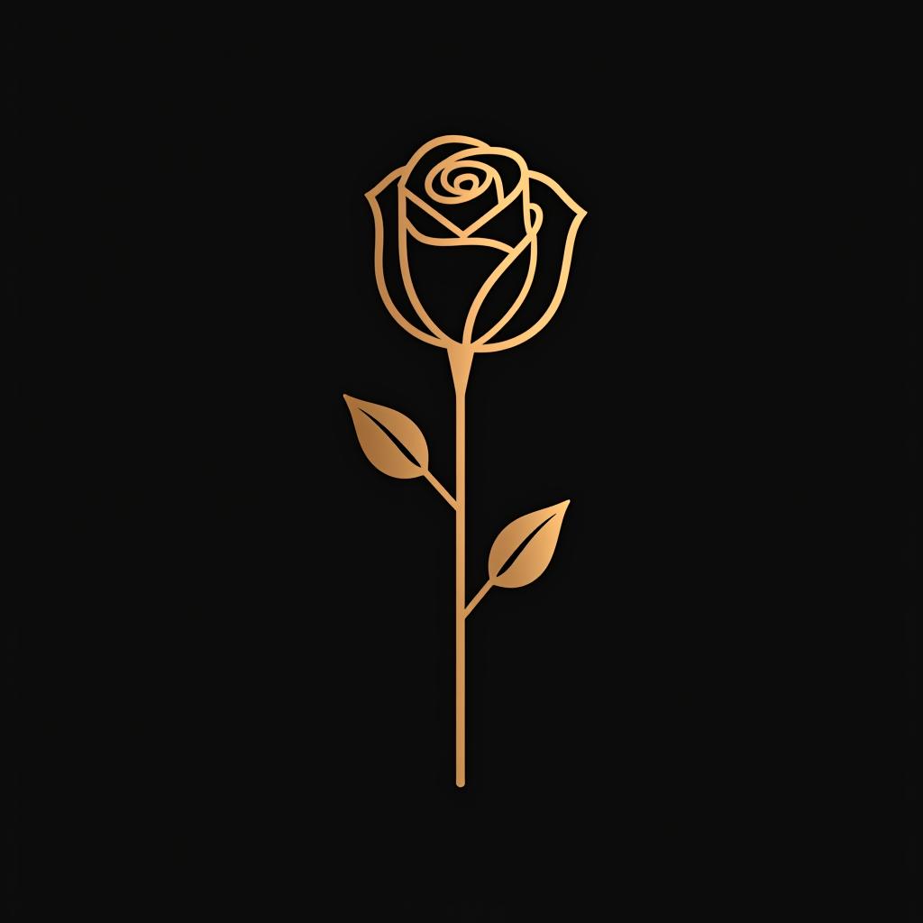  design a logo, minimal line logo of a rose, vector, gold lines and black background