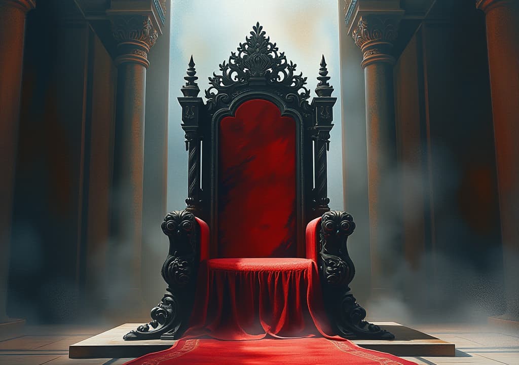  gothic throne, red velvet cushions, shadowy corners, watercolor style, high quality, high details, hd, perfect composition, 4k epic detailed, highly detailed, sharp focus, high resolution