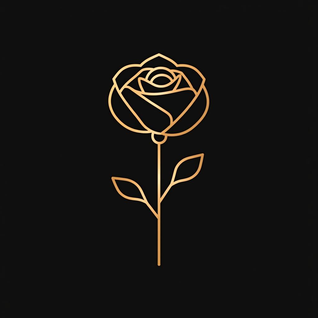  design a logo, in a minimalism style. minimal line logo of a rose, vector, gold lines and black background, with the text 'nesrin mode '.