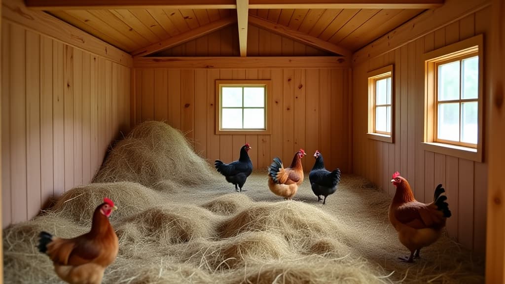  rustic charm: a new wooden chicken coop lined with hay