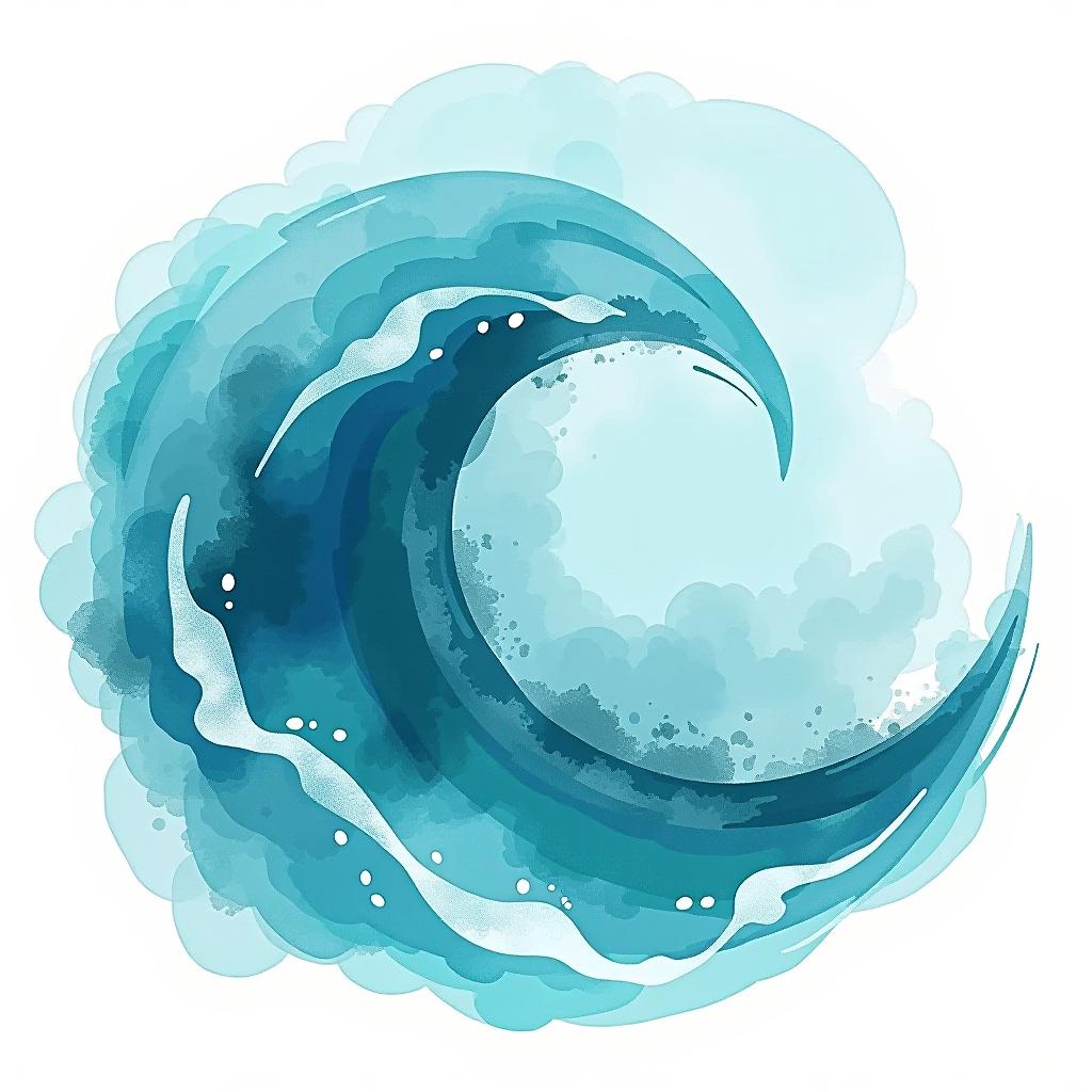  logo, watercolor style, logo, sea, blue teal colors, white background