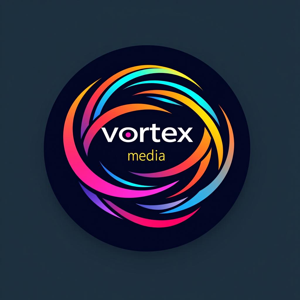  design a logo, design an abstract logo for ‘vortex media’ featuring a vortex shape, symbolizing dynamic energy and creative flow., with the text 'vortex media'.