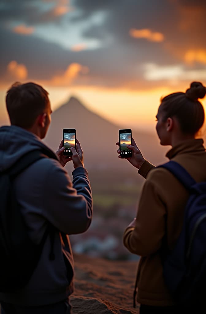  social media marketing caption: "share your adventure" visuals: guests capturing and sharing their experiences on social media using branded hashtags. hyperrealistic, full body, detailed clothing, highly detailed, cinematic lighting, stunningly beautiful, intricate, sharp focus, f/1. 8, 85mm, (centered image composition), (professionally color graded), ((bright soft diffused light)), volumetric fog, trending on instagram, trending on tumblr, HDR 4K, 8K