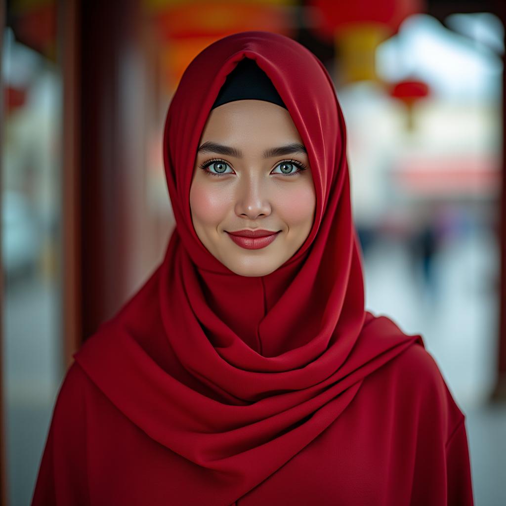  chinese websites and a muslim woman in red with blue eyes.