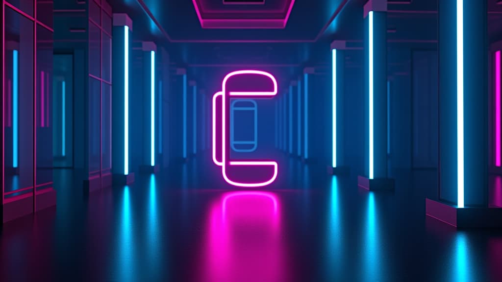  neon phone symbol in futuristic digital room