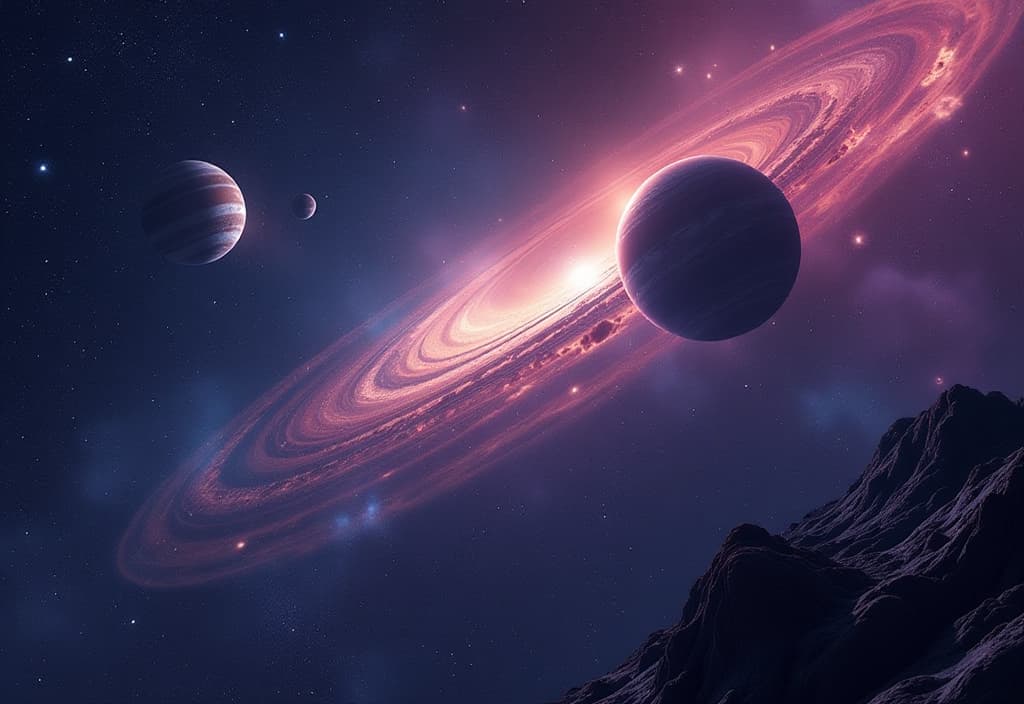  hdr photo of space theme, futuristic planets in outer space, wandering stars, black holes, 8k, cosmic, celestial, stars, galaxies, nebulae, planets, science fiction, high detail . high dynamic range, vivid, rich details, clear shadows and highlights, realistic, intense, enhanced contrast, highly detailed