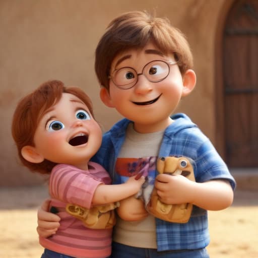 paese con tanto bambini con i cesti di ceci in mano, pixar, cheerful, high resolution