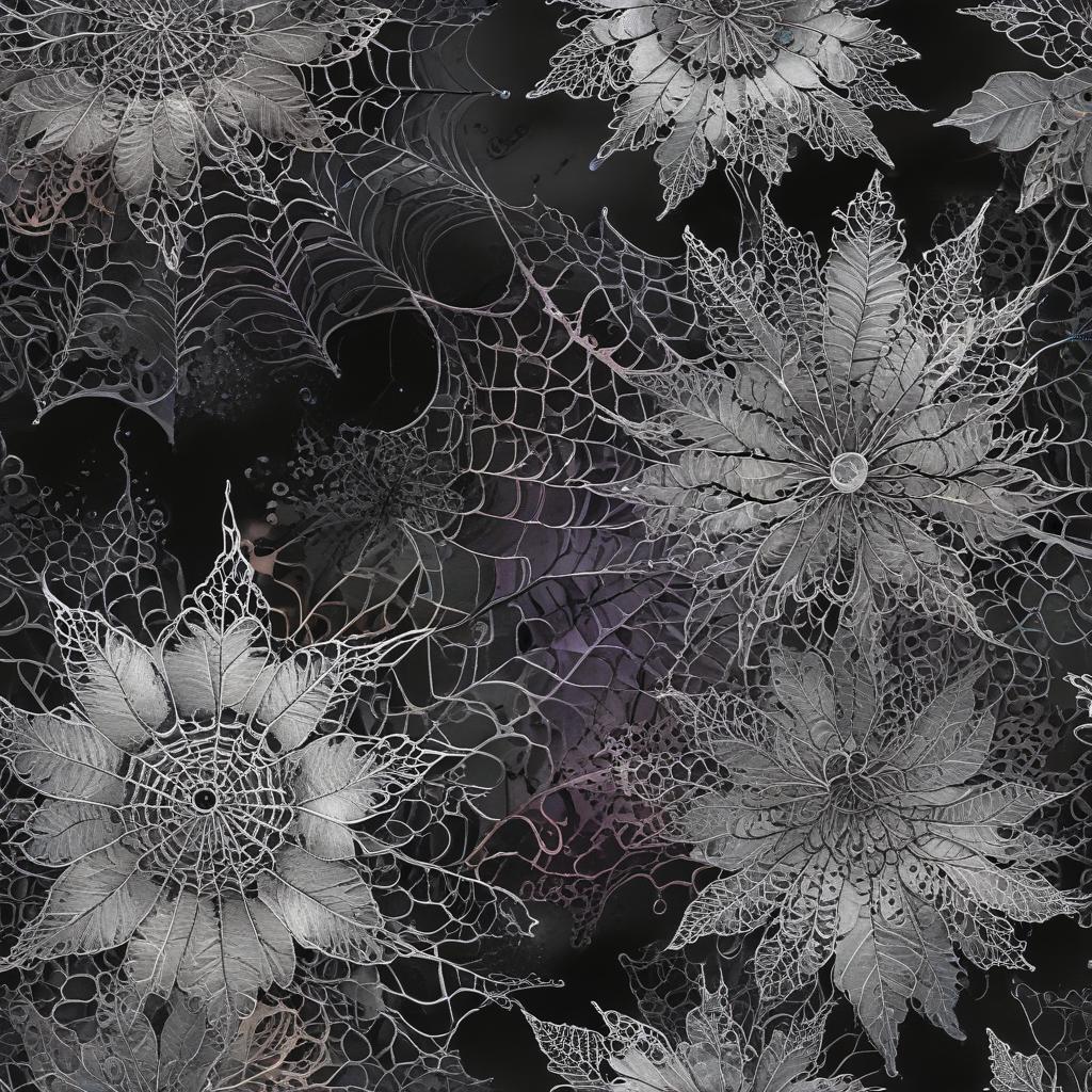 Create artwork the finest fine lace web of black color using watercolor techniques, featuring fluid colors, subtle gradients, transparency associated with watercolor art