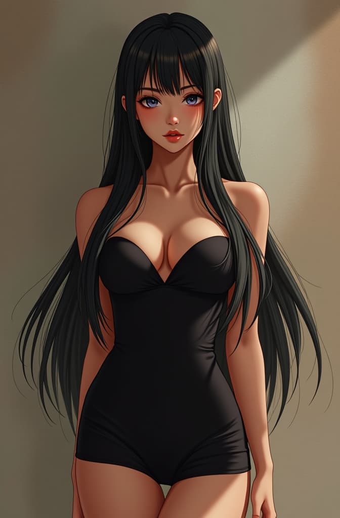  menina de cabelos pretos longos com vestido preto colado curto e com um decote enorme e os seios grandes, anime, realistic shaded perfect face, fine details. anime. realistic shaded lighting by ilya kuvshinov krenz cushart katsuhiro otomo, magali villeneuve, artgerm, rutkowski jeremy lipkin and giuseppe dangelico pino and michael garmash and rob rey hyperrealistic, full body, detailed clothing, highly detailed, cinematic lighting, stunningly beautiful, intricate, sharp focus, f/1. 8, 85mm, (centered image composition), (professionally color graded), ((bright soft diffused light)), volumetric fog, trending on instagram, trending on tumblr, HDR 4K, 8K