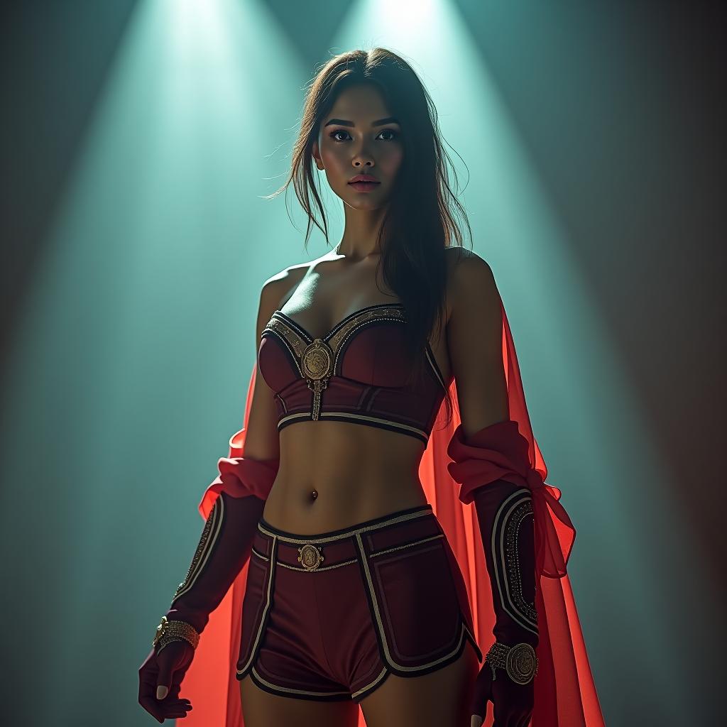  girl super goal. hyperrealistic, full body, detailed clothing, highly detailed, cinematic lighting, stunningly beautiful, intricate, sharp focus, f/1. 8, 85mm, (centered image composition), (professionally color graded), ((bright soft diffused light)), volumetric fog, trending on instagram, trending on tumblr, HDR 4K, 8K